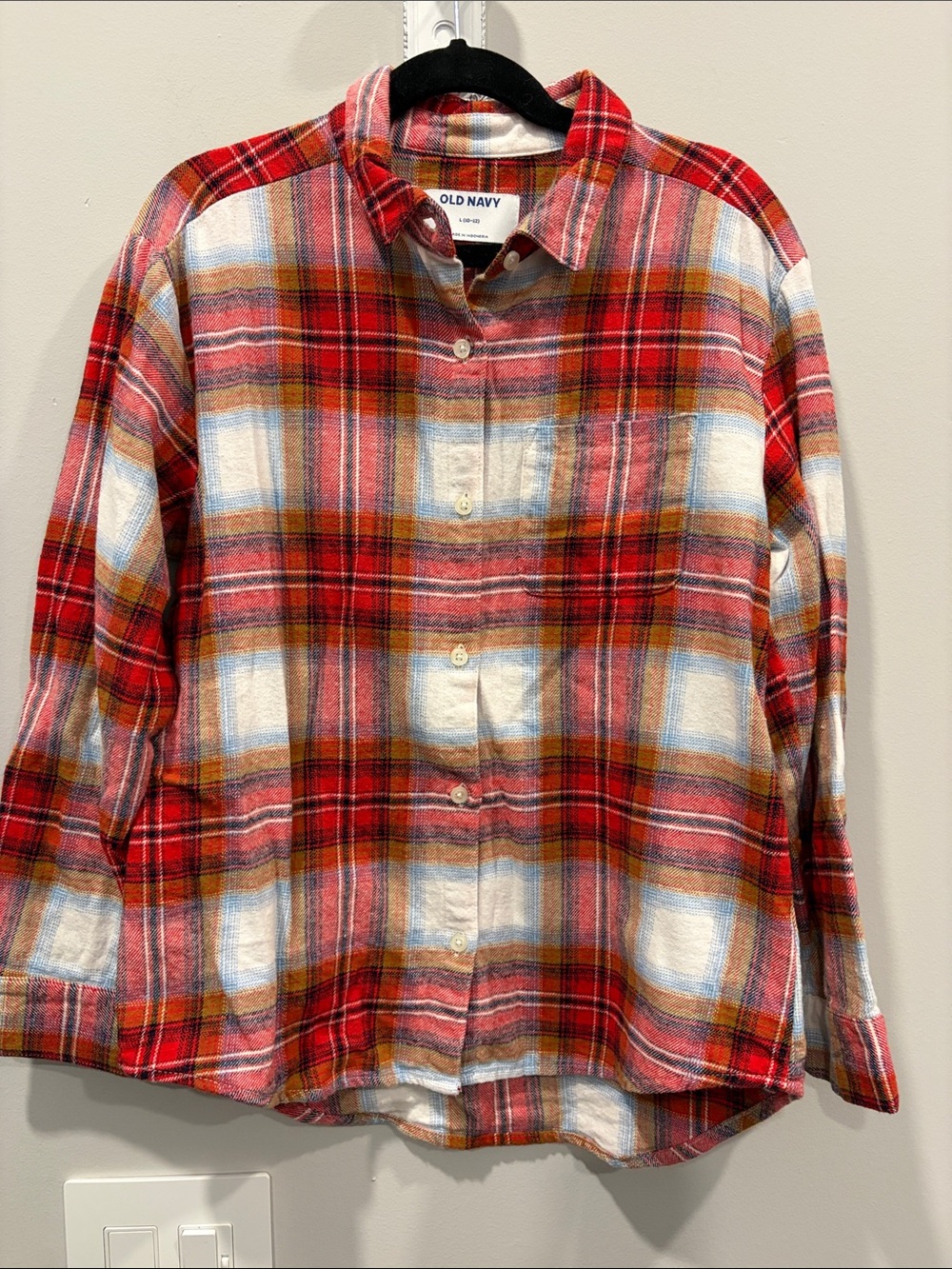 Old Navy Red, White & Tan Plaid Button-Down Shirt
